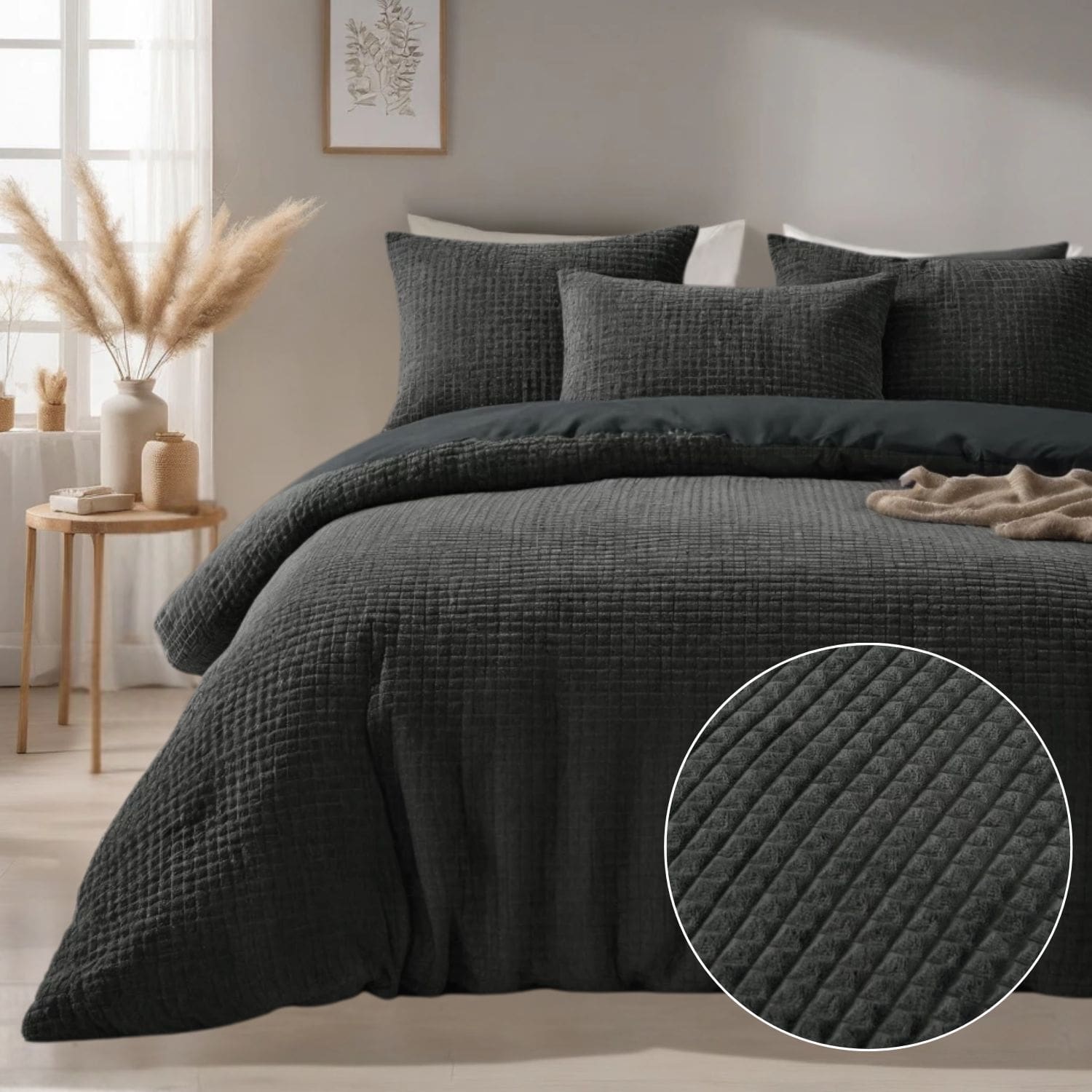 Droomtextiel Teddy Dekbedovertrek Block Antraciet- 140×200/220 cm