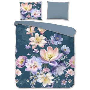 Descanso Dekbedovertrek Mirery Petrol – 200×200/220 cm – Katoen Satijn