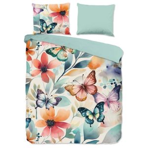 Good Morning Dekbedovertrek bloemen en vlinders – Multi – 200×200/220 cm – Katoen