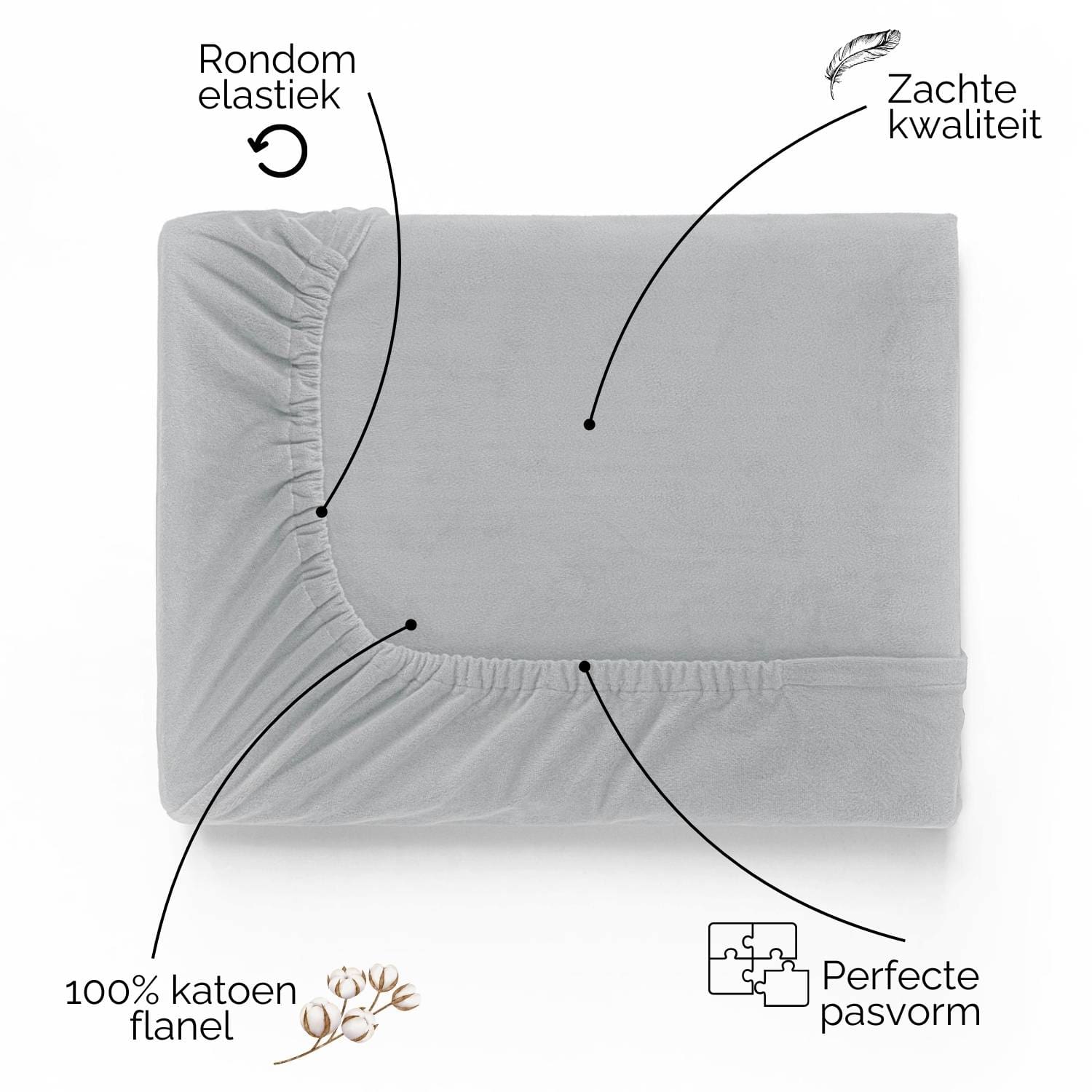 Droomtextiel Hoeslaken Flanel Grijs – 90×220 cm - Afbeelding 7