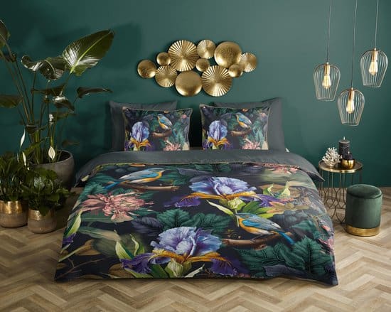 Descanso Dekbedovertrek bloemen en vogels Antraciet – 200×200/220 cm – Katoen Satijn - Afbeelding 3