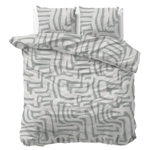 Sleeptime Danis Flanel Dekbedovertrek Groen/Grijs – 200×200/220 cm – Warm en Zacht