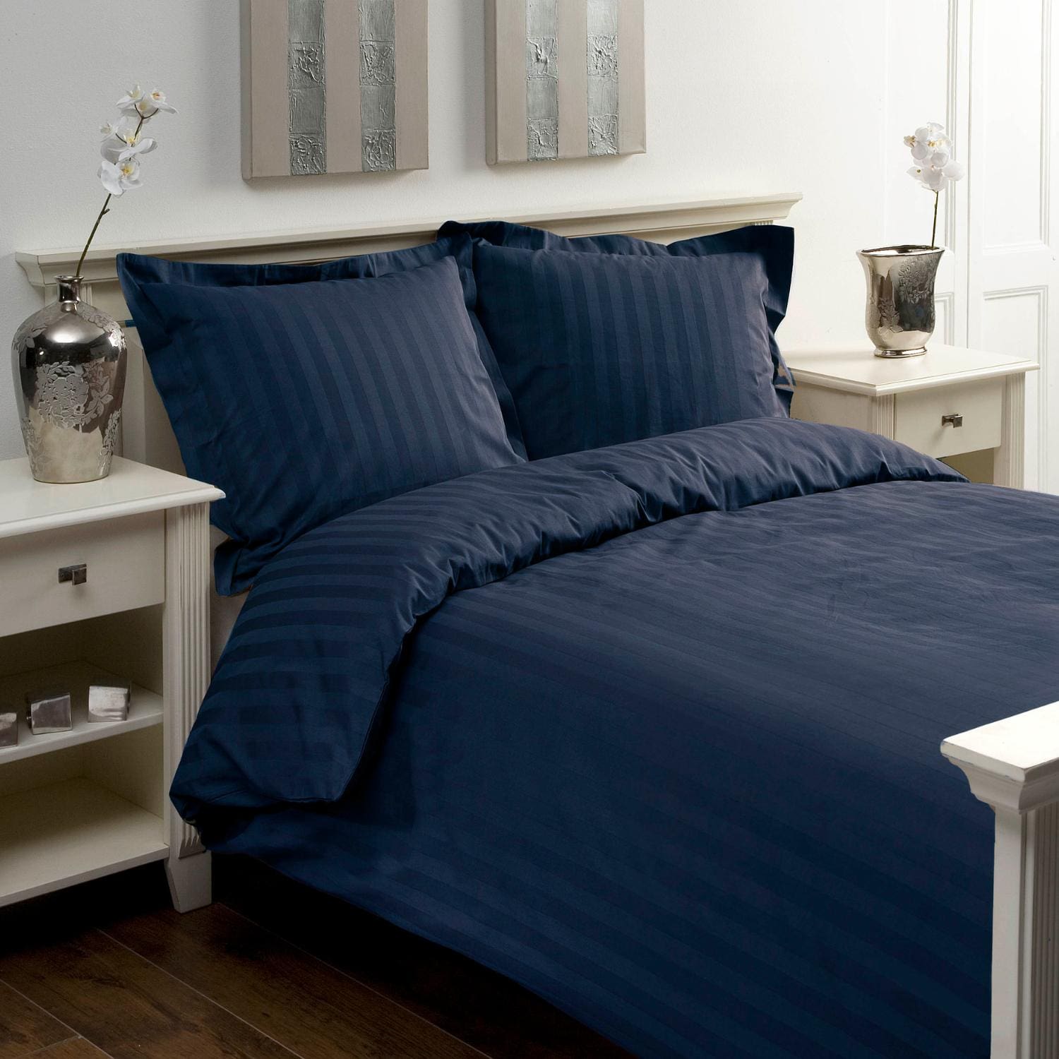 Papillon Satijn Streep Dekbedovertrek Navy – 140×200/220 cm - Afbeelding 5