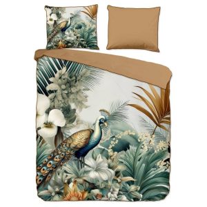 Descanso Dekbedovertrek bladeren en vogels Multi – 200×200/220 cm – Katoen Satijn