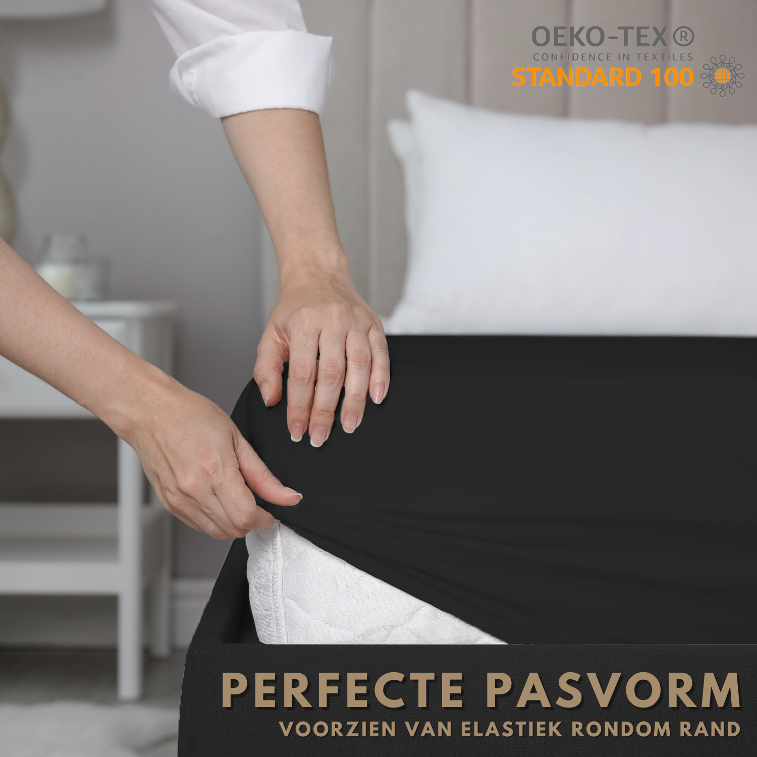 Droomtextiel Dubbel Jersey Hoeslaken Zwart 90×200 cm - Afbeelding 6