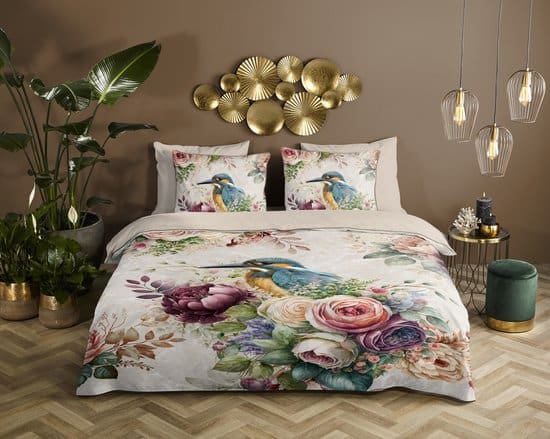 Descanso Dekbedovertrek bloemen en vogels – Zand – 200×200/220 cm – Katoen Satijn - Afbeelding 5