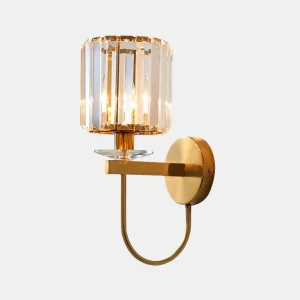 Cilindrische Kristallen Wandlamp Postmodern Gebogen Arm Elegant Goud Afwerking