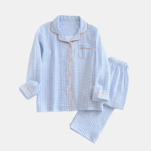 Dames Katoenen Pyjama Klassiek Vichy Ruit Comfortabele Nachtkleding