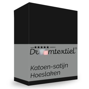Droomtextiel Hoeslaken Satijn Katoen Zwart – 120×200 cm