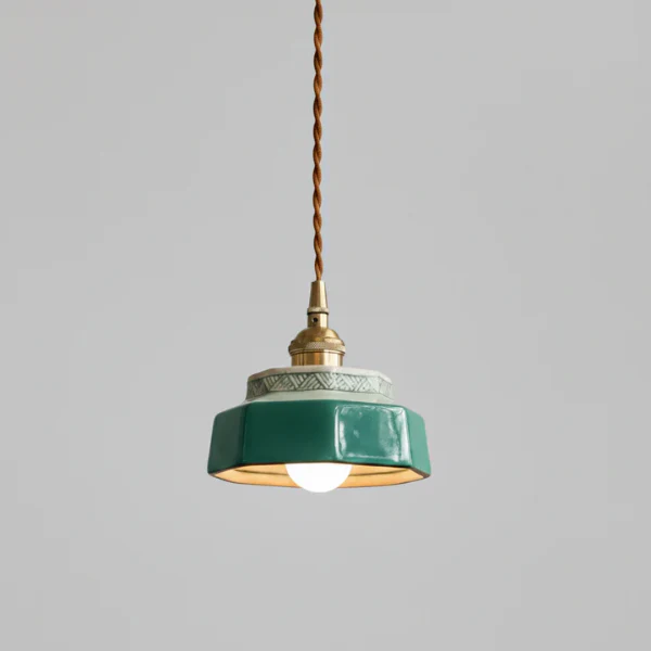 Handgeschilderde keramische hanglamp met gepolijst koper voor warme retro sfeer - Afbeelding 3