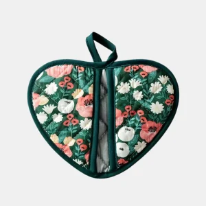Hartvormige Ovenwanten Warmtebestendig Keukenbescherming met Vintage Bloemmotief