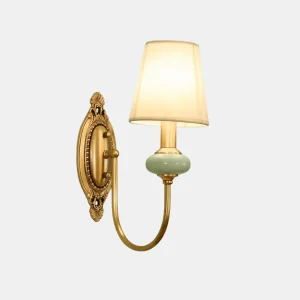 Klassieke Koperen Wandlamp met Stoffen Kap voor Slaapkamer en Woonkamer