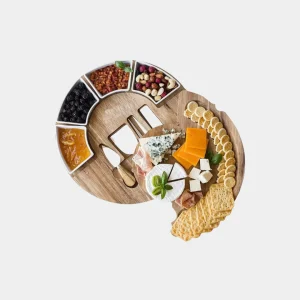 Luxe Kaasplank met Kommen en Messen – Houten Serveerset voor Stijlvolle Borrelmomenten