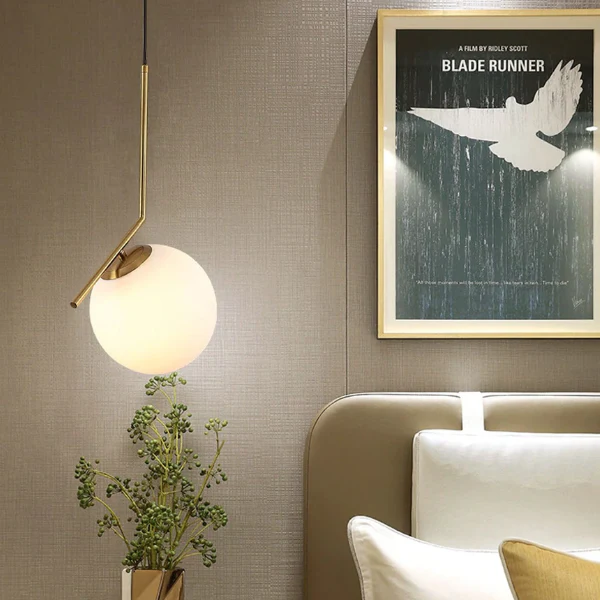 Minimalistische Hanglamp Licht Frosted Glazen Bol Verstelbare Gouden Afwerking Elegante Sfeer - Afbeelding 6