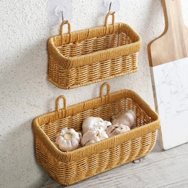 Rattan Opbergmand Organizer Handgevlochten Look Ruimtebesparende Woonoplossing - Afbeelding 3