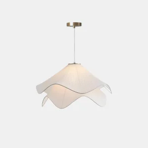 Retro Crème Kroonluchter van Stof met Bloemblad Elegant Landelijk Hanglamp voor Warme en Romantische Sfeer in Huis