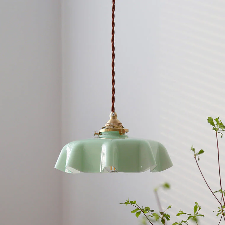 Retro Glazen Bloem Hanglamp – Gekleurde Opaalglas Plafondlamp met Verstelbare Hoogte - Afbeelding 3