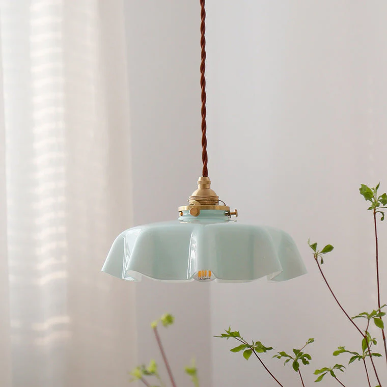 Retro Glazen Bloem Hanglamp – Gekleurde Opaalglas Plafondlamp met Verstelbare Hoogte - Afbeelding 4