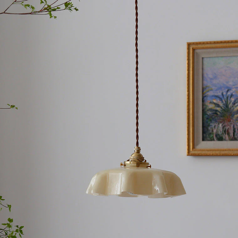 Retro Glazen Bloem Hanglamp – Gekleurde Opaalglas Plafondlamp met Verstelbare Hoogte - Afbeelding 6