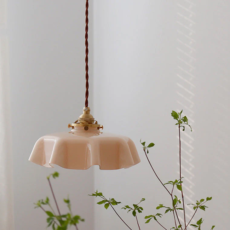 Retro Glazen Bloem Hanglamp – Gekleurde Opaalglas Plafondlamp met Verstelbare Hoogte - Afbeelding 8