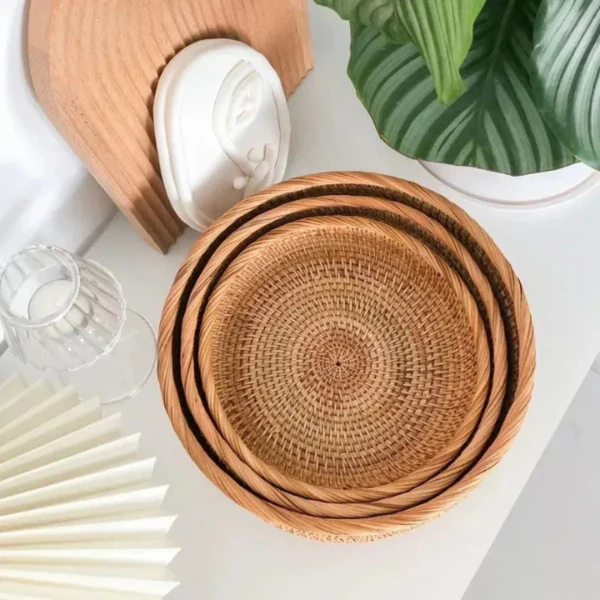 Rieten Serveer Mand Rustieke Handgeweven Opbergmand met Natuurlijke Huiselijke Elegantie - Afbeelding 4