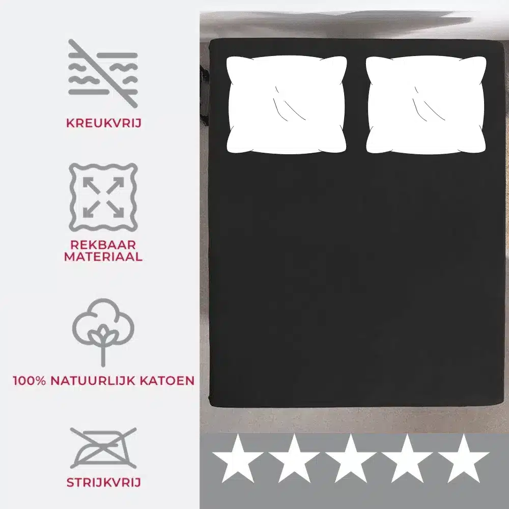 Sleeps Dubbel Jersey Hoeslaken Zwart 180×200/220 cm – - Afbeelding 6