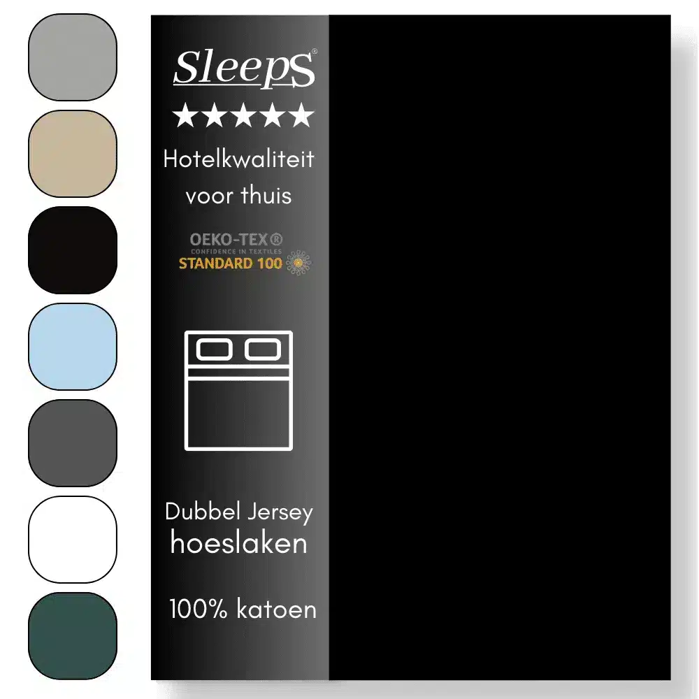 Sleeps Dubbel Jersey Hoeslaken Zwart 200×200/220 cm