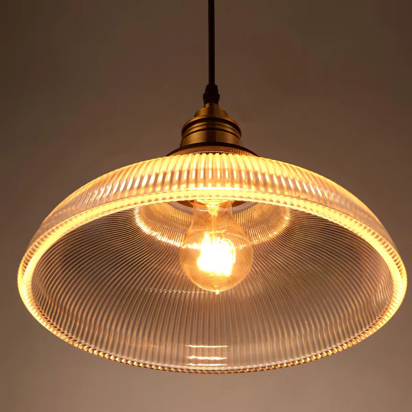 Vintage Gestreepte Glazen Hanglamp Ronde Vorm Warm Licht voor Elegante Interieurs - Afbeelding 3