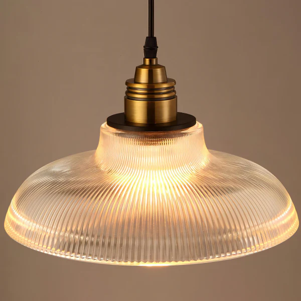 Vintage Gestreepte Glazen Hanglamp Ronde Vorm Warm Licht voor Elegante Interieurs - Afbeelding 4