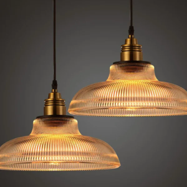 Vintage Gestreepte Glazen Hanglamp Ronde Vorm Warm Licht voor Elegante Interieurs - Afbeelding 6