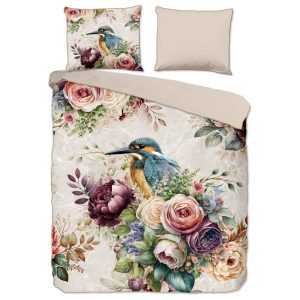 Descanso Dekbedovertrek bloemen en vogels – Zand – 200×200/220 cm – Katoen Satijn