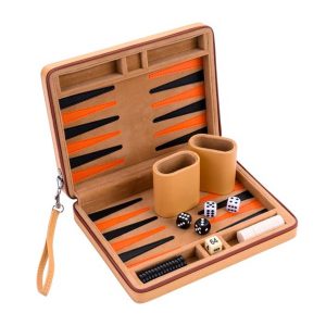 Backgammon beige reis etui