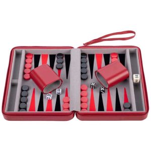 Backgammon reisversie 9 inch opklapbaar rood