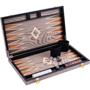 Backgammonset grijs ebbenhout