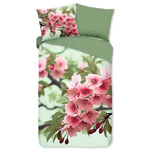 Good Morning Dekbedovertrek Bloemen Groen – 140×200/220 cm – Katoen
