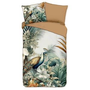 Descanso Dekbedovertrek bladeren en vogels Multi – 140×200/220 cm – Katoen Satijn