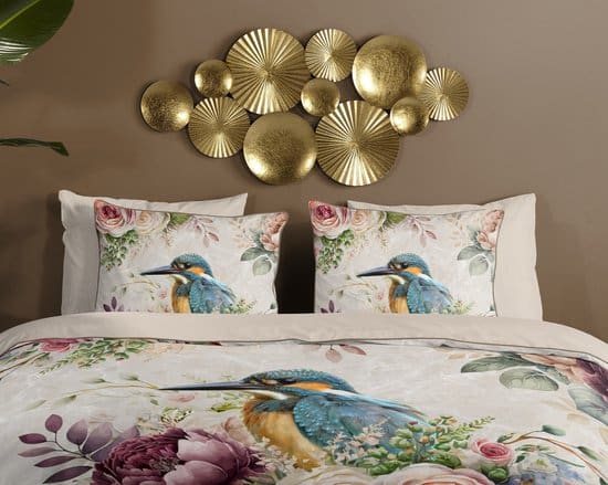 Descanso Dekbedovertrek bloemen en vogels – Zand – 200×200/220 cm – Katoen Satijn - Afbeelding 3