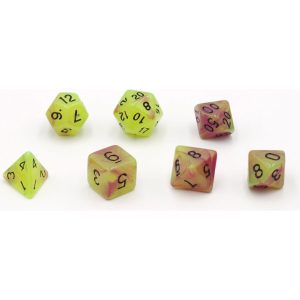 Dobbelstenen glow in the dark geel/roze