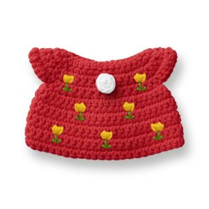 Gehaakte rode jurk met gele tulp voor gehaakte Nijntje