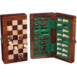 Houten magnetisch schaakspel 12.5cm x 25cm